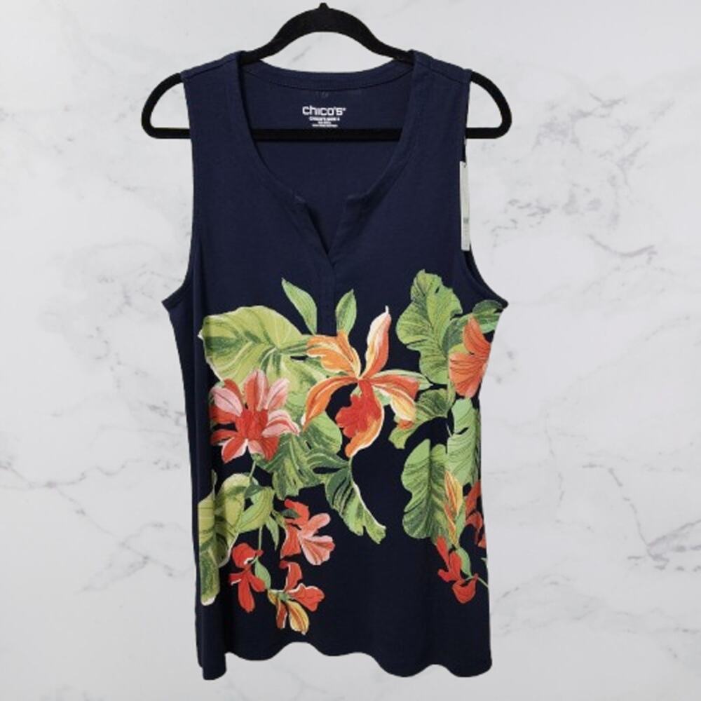 Chico's Orchid Notch Neck Pima Tank Size 2 (LG)